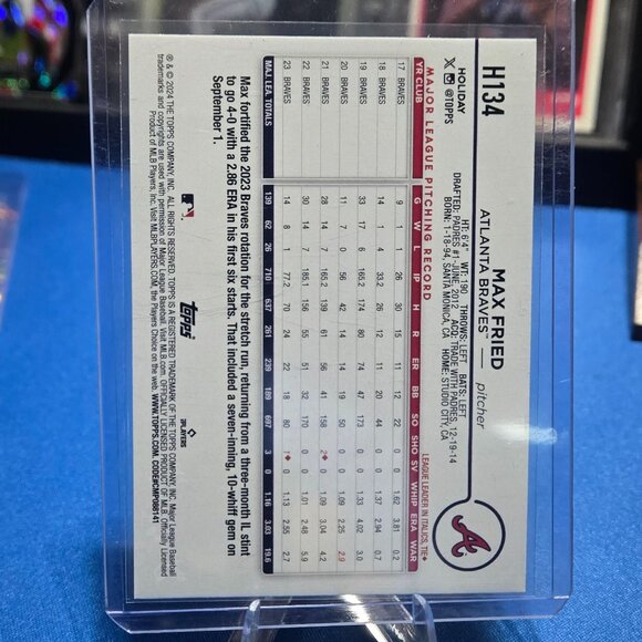 2024 Topps Holiday Blue Glitter #H134 Max Fried - Picture 2 of 2